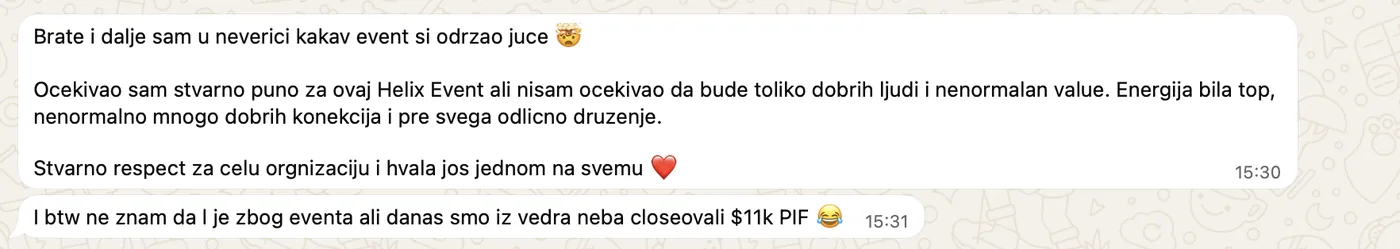 Poruka ucesnika prvog Helix Balkan eventa